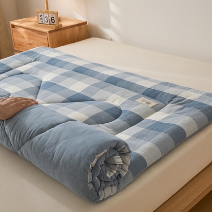 爱屋及屋 2025新款无印风四季款棉花床垫 蓝中格