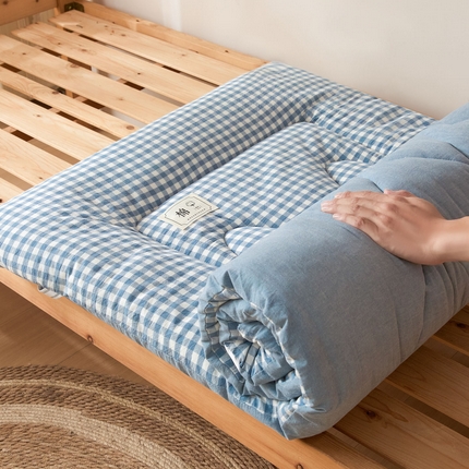 爱屋及屋 2025款无印风学生棉花床垫 蓝小格