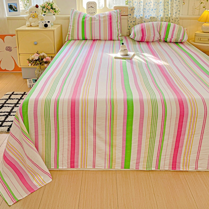 91家纺网 家纺一手货源 找家纺 繁花家居 2025软爆高克重水洗棉床单床笠单件 学生季跑量款 彩虹条