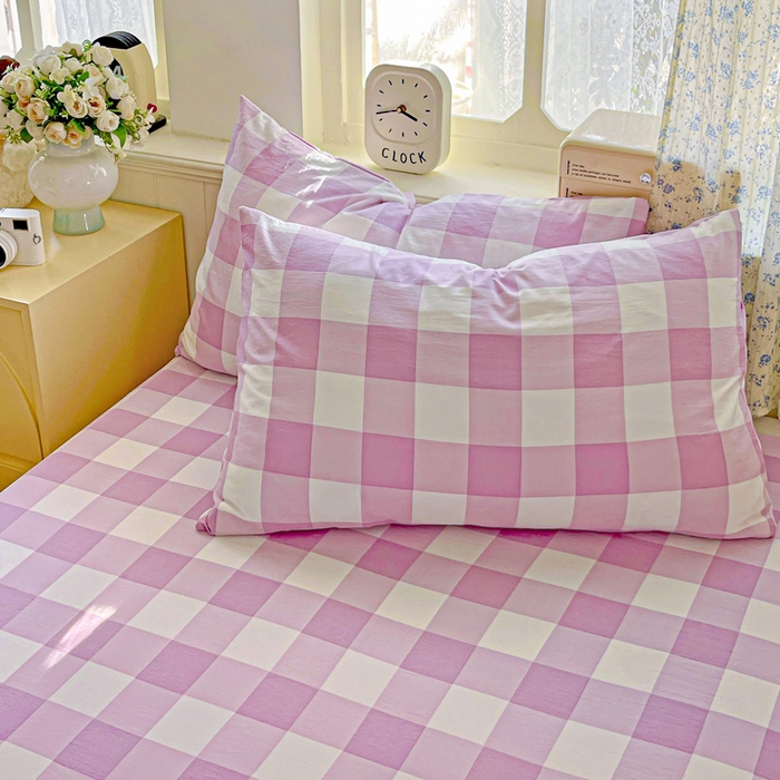 91家纺网 家纺一手货源 找家纺 繁花家居 2025软爆高克重水洗棉床单床笠单件 学生季跑量款 紫方格