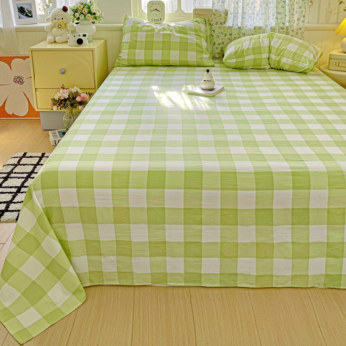 91家纺网 家纺一手货源 找家纺 繁花家居 2025软爆高克重水洗棉床单床笠单件 学生季跑量款 绿方格