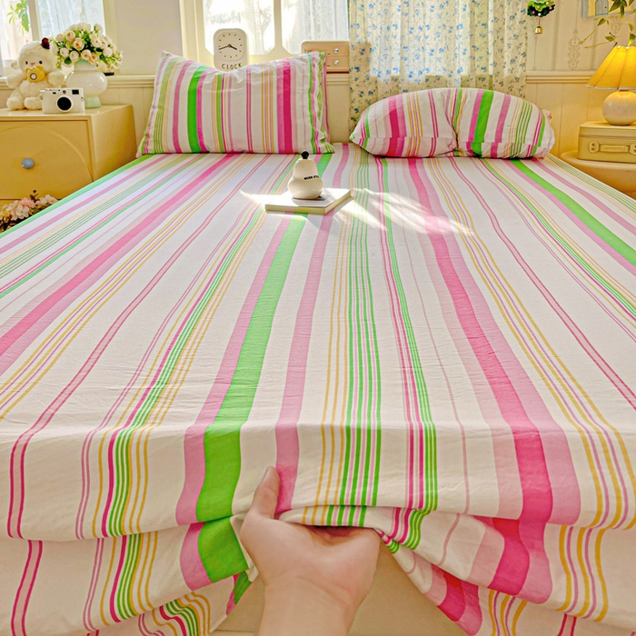 91家纺网 家纺一手货源 找家纺 繁花家居 2025软爆高克重水洗棉床单床笠单件 学生季跑量款 彩虹条