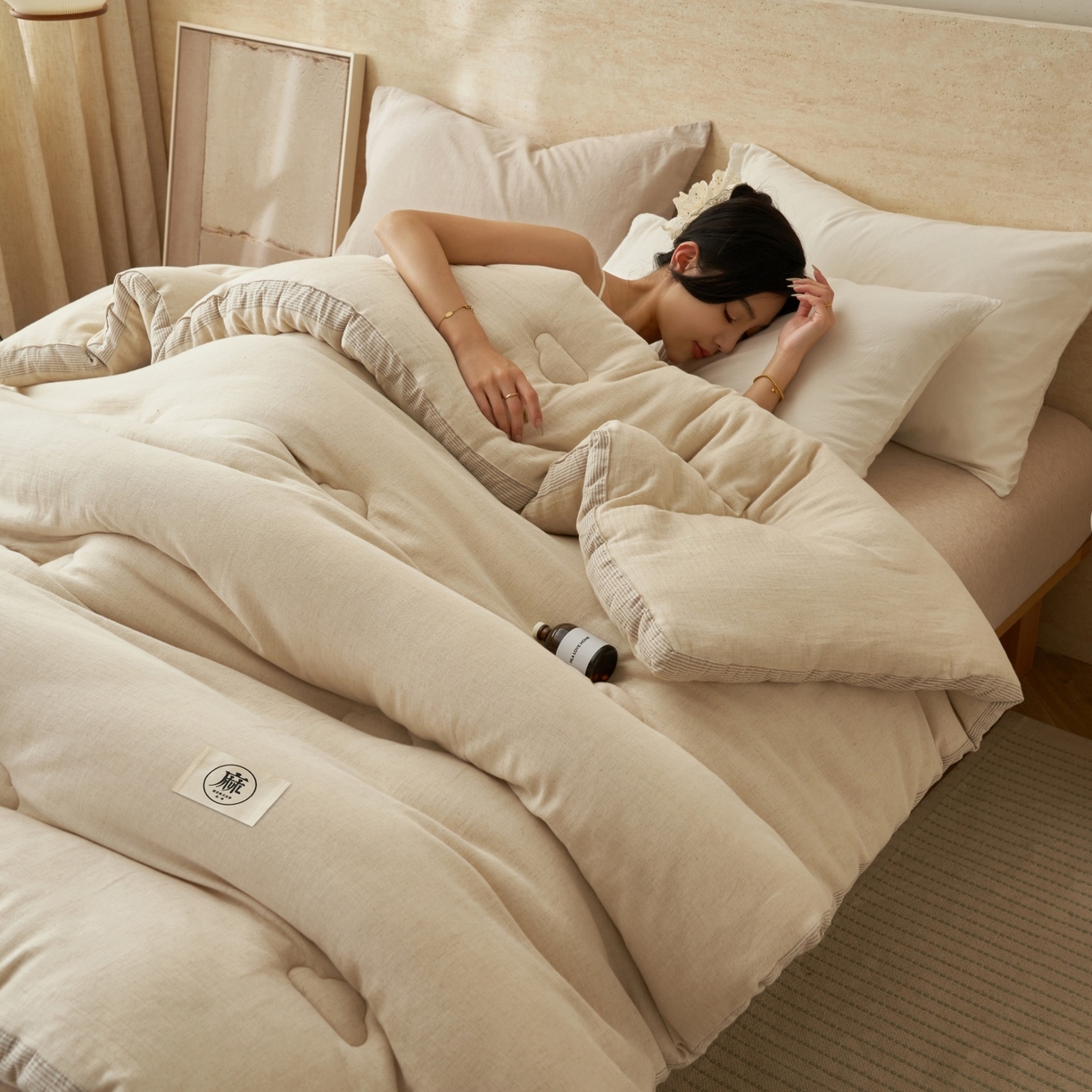 91家纺网 家纺一手货源 找家纺 （总）恬思语家纺 2025秋冬新品棉麻立体大豆冬被