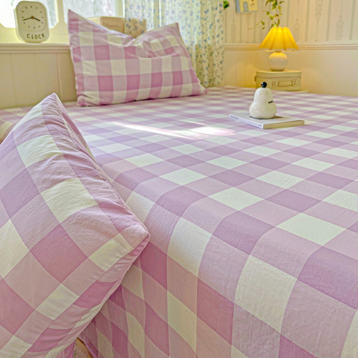 91家纺网 家纺一手货源 找家纺 繁花家居 2025软爆高克重水洗棉床单床笠单件 学生季跑量款 紫方格