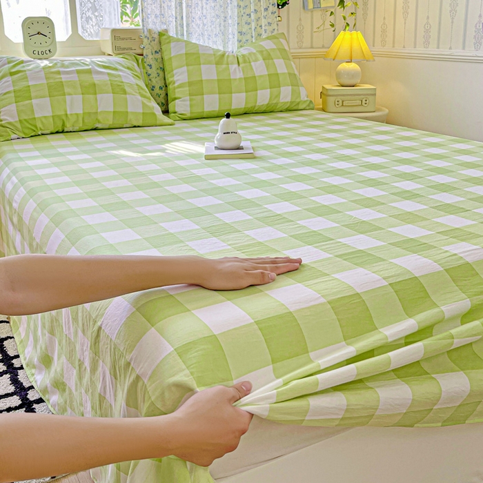 91家纺网 家纺一手货源 找家纺 繁花家居 2025软爆高克重水洗棉床单床笠单件 学生季跑量款 绿方格