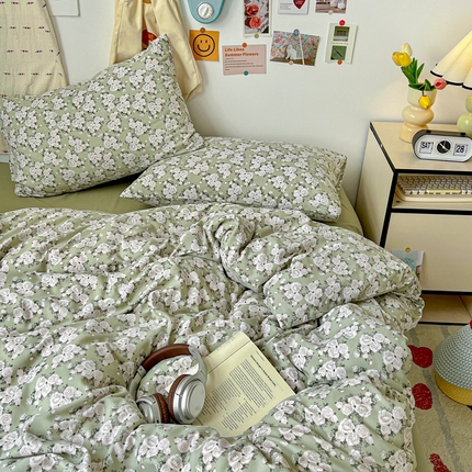 91家纺网 家纺一手货源 找家纺 （总）源莱 2025开学季小清新卡通时尚印花水洗双层纱四件套