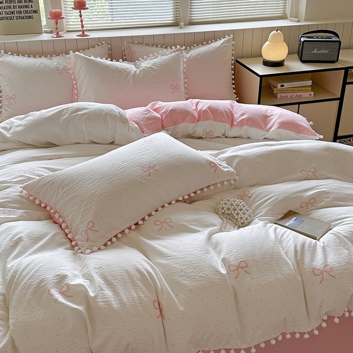 91家纺网 家纺一手货源 找家纺 （总）缘生活 2025新款皱皱纱毛球球流苏四件套