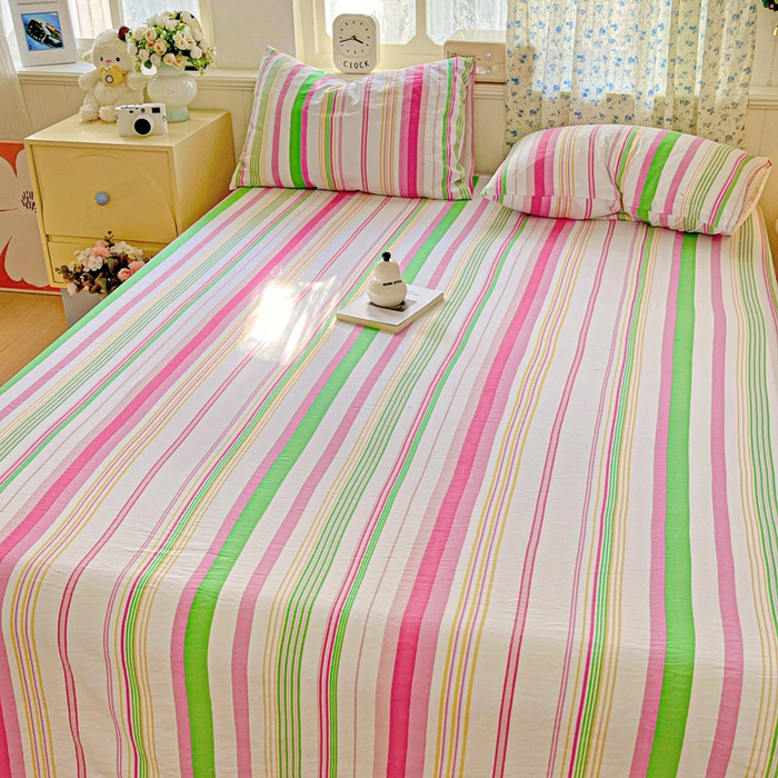 91家纺网 家纺一手货源 找家纺 繁花家居 2025软爆高克重水洗棉床单床笠单件 学生季跑量款 彩虹条
