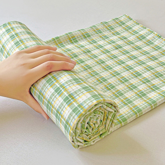 91家纺网 家纺一手货源 找家纺 繁花家居 2025软爆高克重水洗棉床单床笠单件 学生季跑量款 苹果绿格