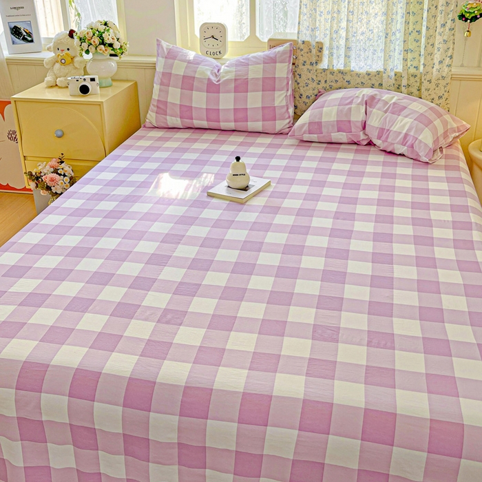 91家纺网 家纺一手货源 找家纺 繁花家居 2025软爆高克重水洗棉床单床笠单件 学生季跑量款 紫方格