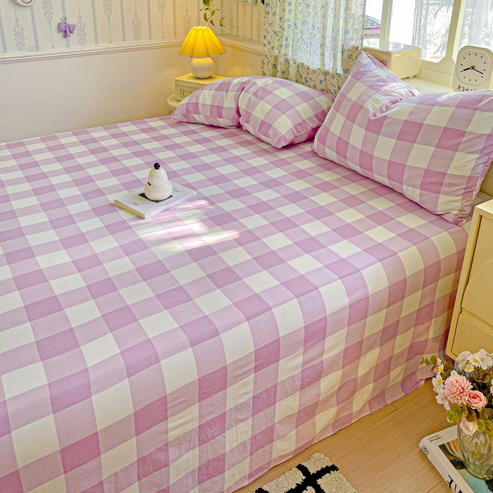 91家纺网 家纺一手货源 找家纺 繁花家居 2025软爆高克重水洗棉床单床笠单件 学生季跑量款 紫方格