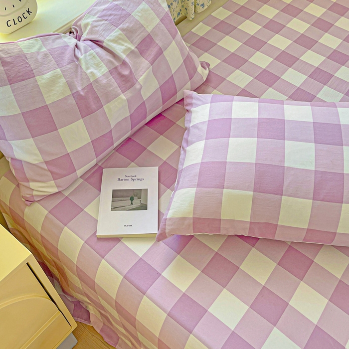 91家纺网 家纺一手货源 找家纺 繁花家居 2025软爆高克重水洗棉床单床笠单件 学生季跑量款 紫方格