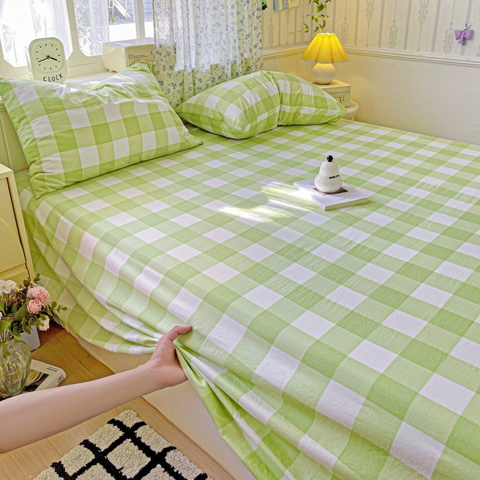 91家纺网 家纺一手货源 找家纺 繁花家居 2025软爆高克重水洗棉床单床笠单件 学生季跑量款 绿方格