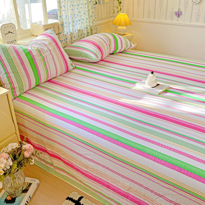 91家纺网 家纺一手货源 找家纺 繁花家居 2025软爆高克重水洗棉床单床笠单件 学生季跑量款 彩虹条