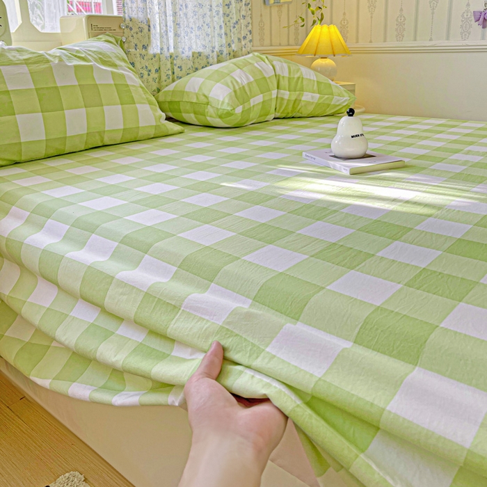 91家纺网 家纺一手货源 找家纺 繁花家居 2025软爆高克重水洗棉床单床笠单件 学生季跑量款 绿方格
