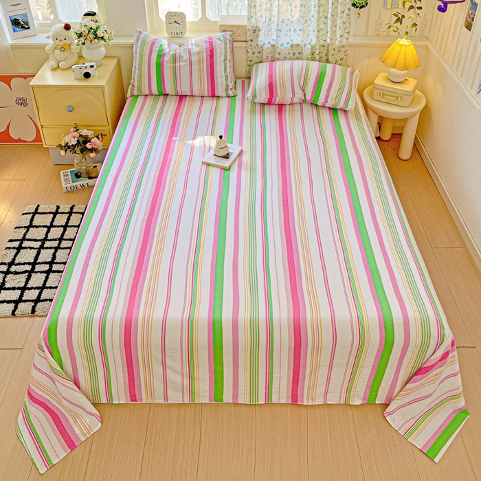 91家纺网 家纺一手货源 找家纺 繁花家居 2025软爆高克重水洗棉床单床笠单件 学生季跑量款 彩虹条