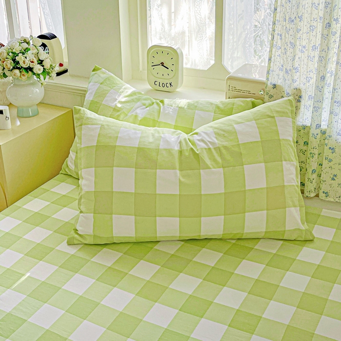 91家纺网 家纺一手货源 找家纺 繁花家居 2025软爆高克重水洗棉床单床笠单件 学生季跑量款 绿方格