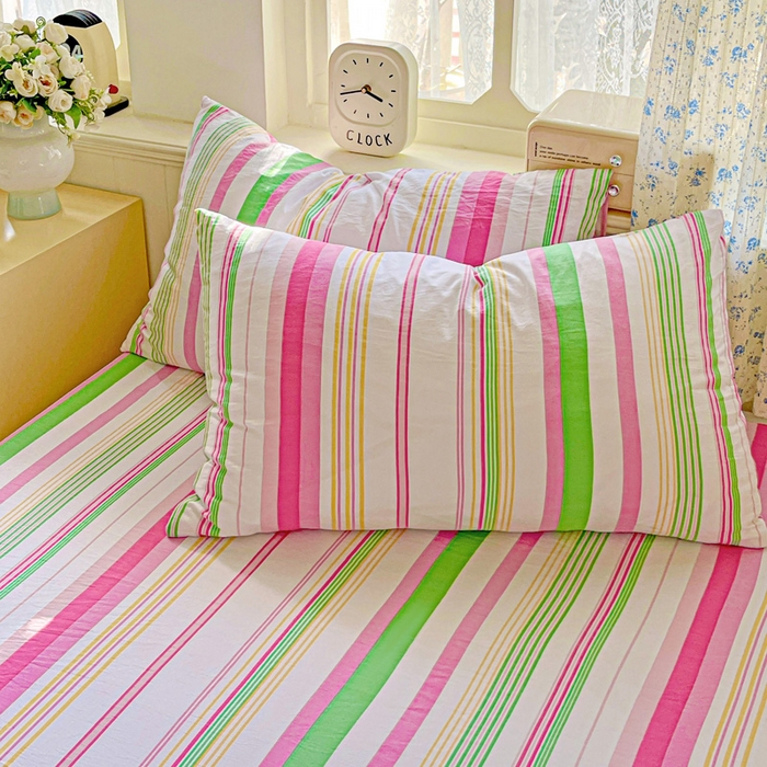 91家纺网 家纺一手货源 找家纺 繁花家居 2025软爆高克重水洗棉床单床笠单件 学生季跑量款 彩虹条