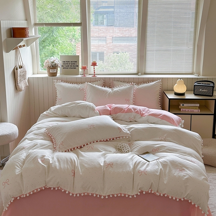 91家纺网 家纺一手货源 找家纺 （总）缘生活 2025新款皱皱纱毛球球流苏四件套