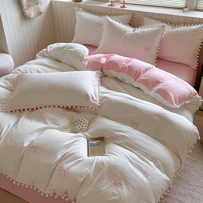 91家纺网 家纺一手货源 找家纺 （总）缘生活 2025新款皱皱纱毛球球流苏四件套