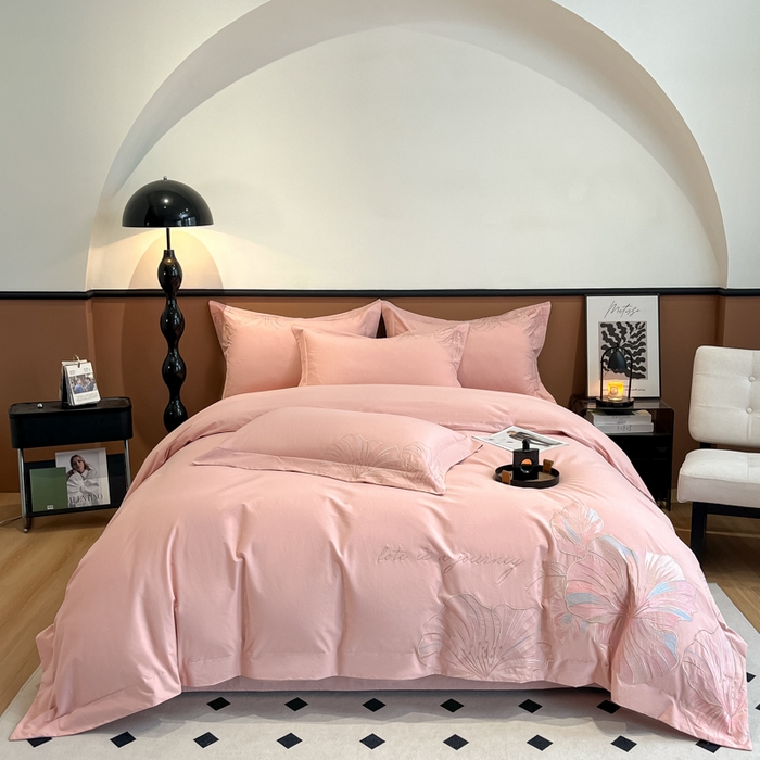 91家纺网 家纺一手货源 找家纺 桃园 2025新款纯棉全棉长绒棉磨毛四件套不掉毛-华尔兹 （高端礼盒） 华尔兹-豆沙