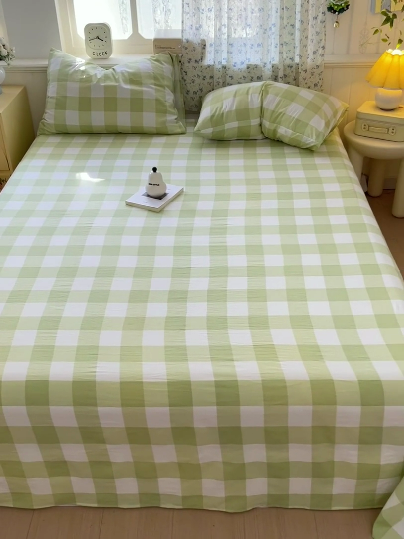 91家纺网 家纺一手货源 找家纺 繁花家居 2025软爆高克重水洗棉床单床笠单件 学生季跑量款 绿方格