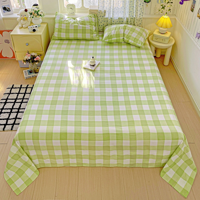 91家纺网 家纺一手货源 找家纺 繁花家居 2025软爆高克重水洗棉床单床笠单件 学生季跑量款 绿方格