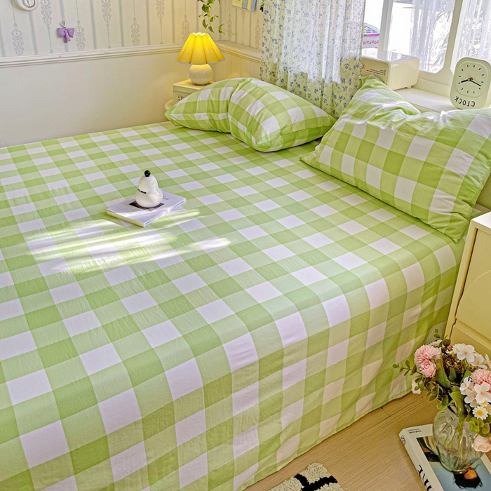 91家纺网 家纺一手货源 找家纺 繁花家居 2025软爆高克重水洗棉床单床笠单件 学生季跑量款 绿方格