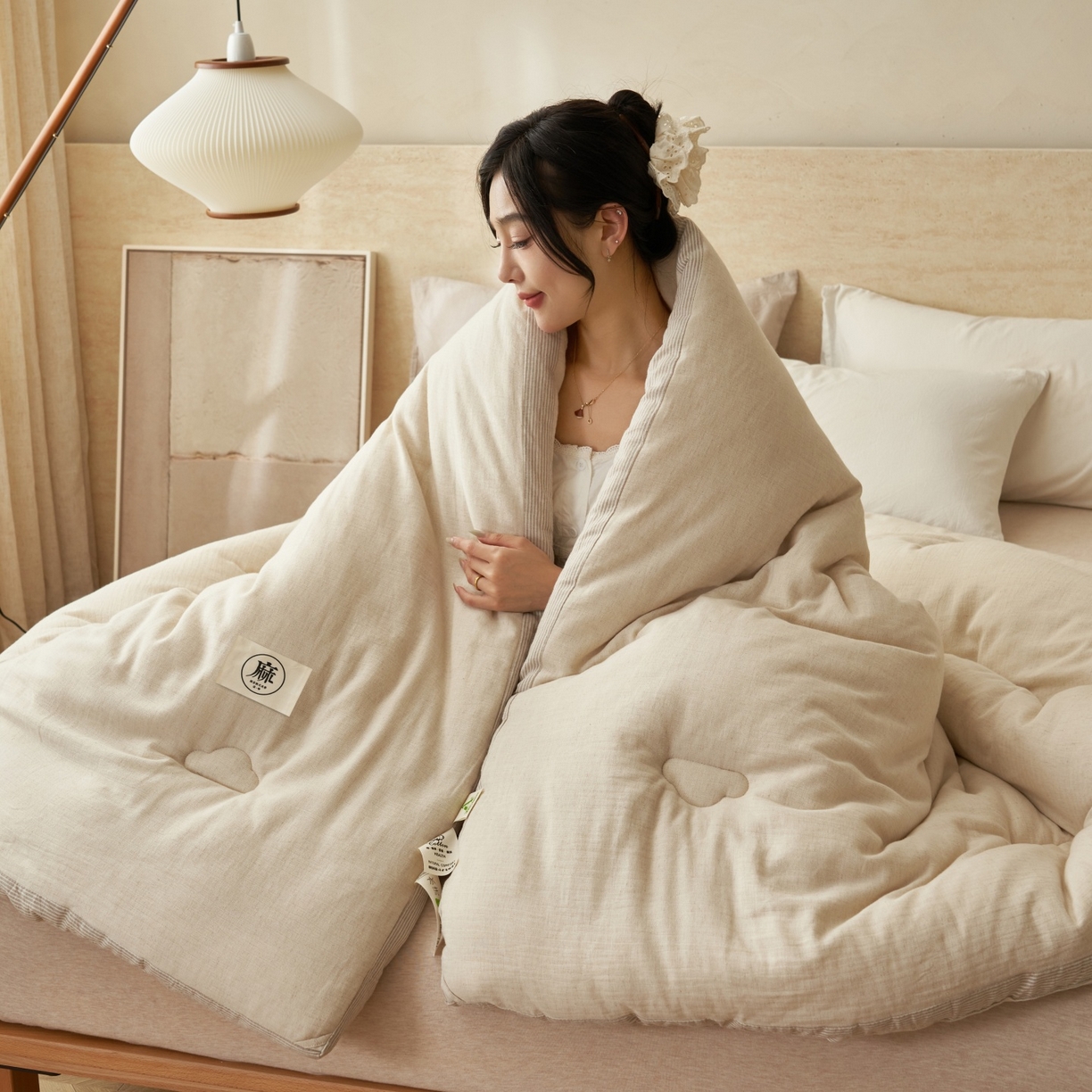 91家纺网 家纺一手货源 找家纺 （总）恬思语家纺 2025秋冬新品棉麻立体大豆冬被