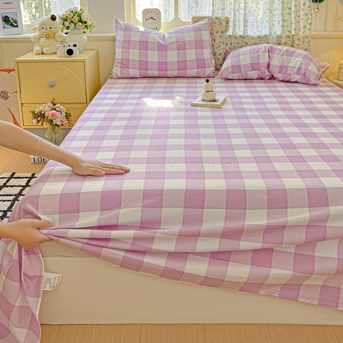 91家纺网 家纺一手货源 找家纺 繁花家居 2025软爆高克重水洗棉床单床笠单件 学生季跑量款 紫方格