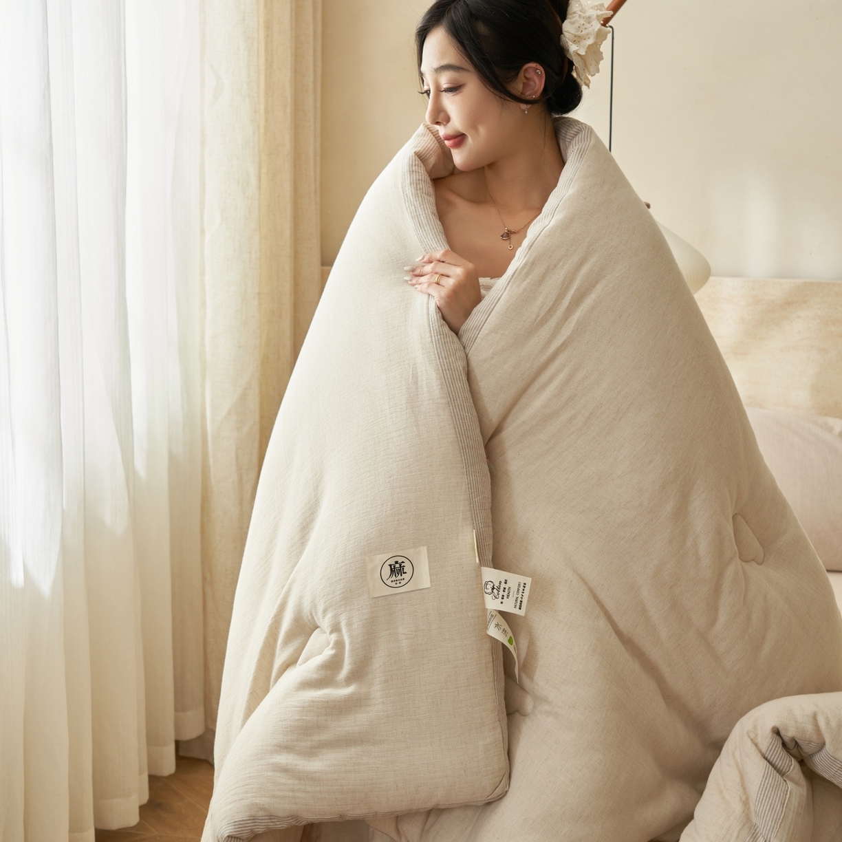 91家纺网 家纺一手货源 找家纺 （总）恬思语家纺 2025秋冬新品棉麻立体大豆冬被