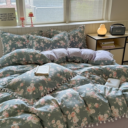 缘生活 2025新款皱皱纱毛球球流苏四件套 皱皱纱球球流苏-花簇