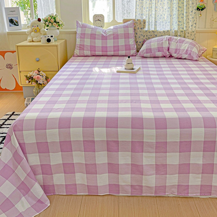 91家纺网 家纺一手货源 找家纺 繁花家居 2025软爆高克重水洗棉床单床笠单件 学生季跑量款 紫方格