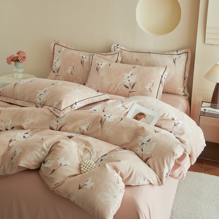 91家纺网 家纺一手货源 找家纺 沐白家居 2025新款全棉生态磨毛四件套锦瑟-豆沙