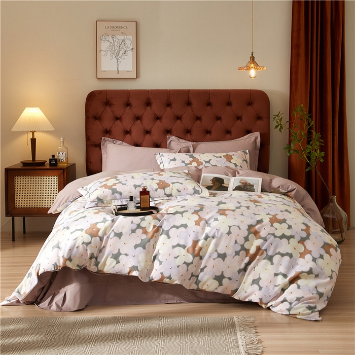 91家纺网 家纺一手货源 找家纺 沐白家居 2025新款全棉生态磨毛四件套臻爱-豆沙