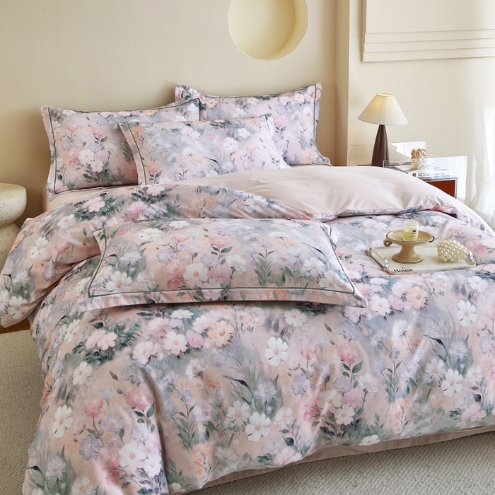 91家纺网 家纺一手货源 找家纺 沐白家居 2025新款全棉生态磨毛四件套朝歌-粉