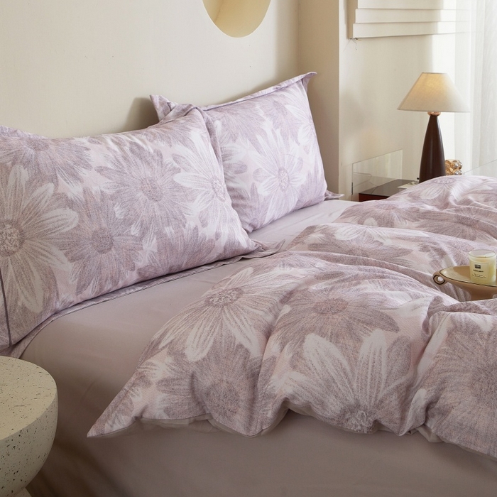 91家纺网 家纺一手货源 找家纺 沐白家居 2025新款全棉生态磨毛四件套向阳花开-粉