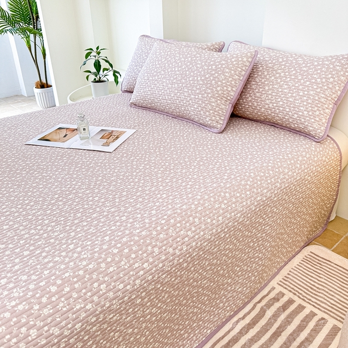 91家纺网 家纺一手货源 找家纺 橘夏家纺 2025新款全棉床盖三件套 野樱苏打～紫