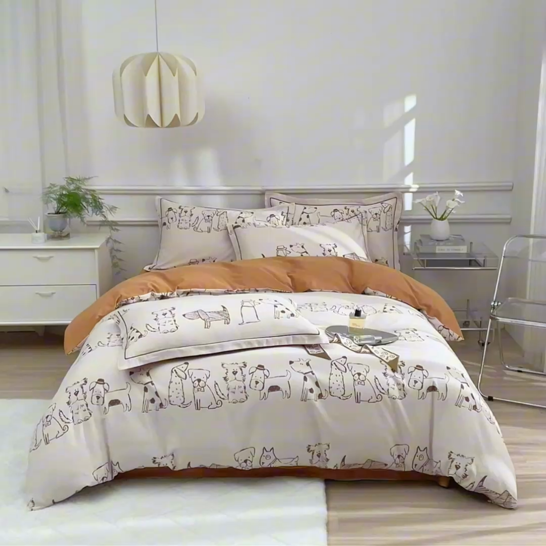 91家纺网 家纺一手货源 找家纺 沐白家居 2025新款全棉生态磨毛四件套旺仔派