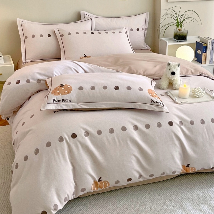 91家纺网 家纺一手货源 找家纺 沐白家居 2025新款全棉生态磨毛四件套南瓜物语