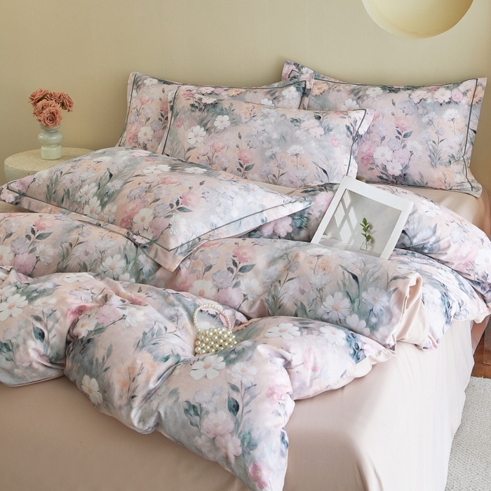 91家纺网 家纺一手货源 找家纺 沐白家居 2025新款全棉生态磨毛四件套朝歌-粉