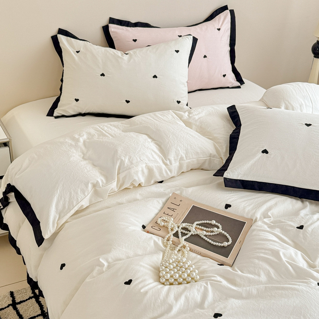 91家纺网 家纺一手货源 找家纺 米可 2025新款云朵棉刺绣花边款四件套 爱心-白