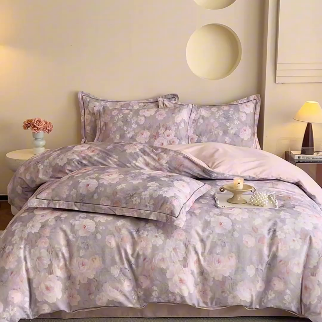 91家纺网 家纺一手货源 找家纺 沐白家居 2025新款全棉生态磨毛四件套花千朵-粉