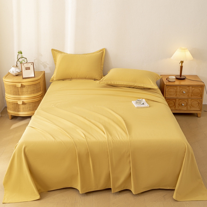 91家纺网 家纺一手货源 找家纺 2025新款A类100%全棉纯色加厚磨毛枕套+床单单件/简约组合 磨毛-暖姜黄