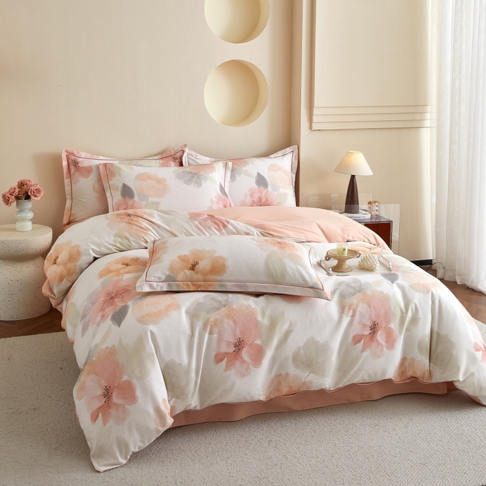 91家纺网 家纺一手货源 找家纺 沐白家居 2025新款全棉生态磨毛四件套夕雾