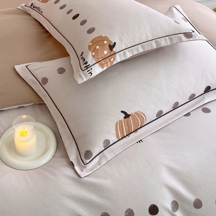 91家纺网 家纺一手货源 找家纺 沐白家居 2025新款全棉生态磨毛四件套南瓜物语