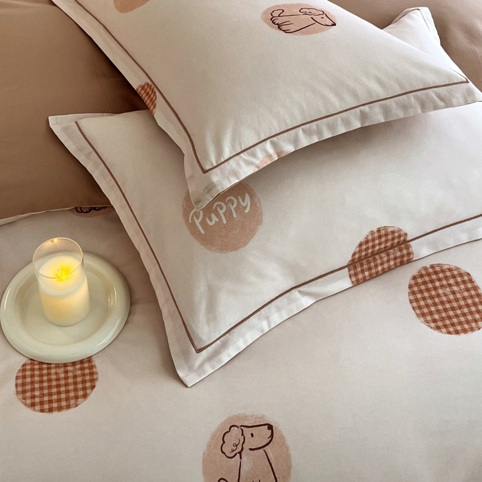 91家纺网 家纺一手货源 找家纺 沐白家居 2025新款全棉生态磨毛四件套小狗puppy