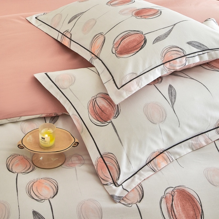 91家纺网 家纺一手货源 找家纺 沐白家居 2025新款全棉生态磨毛四件套遇见你-粉