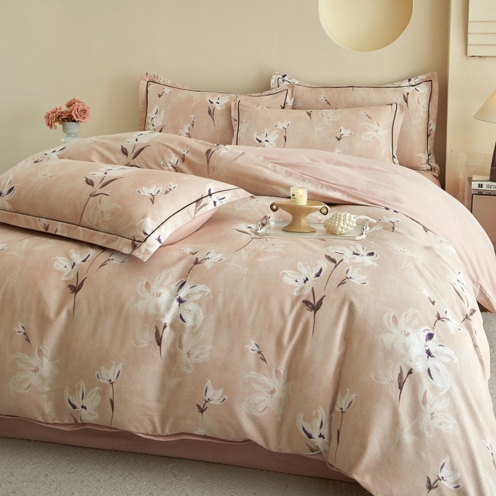 91家纺网 家纺一手货源 找家纺 沐白家居 2025新款全棉生态磨毛四件套锦瑟-豆沙