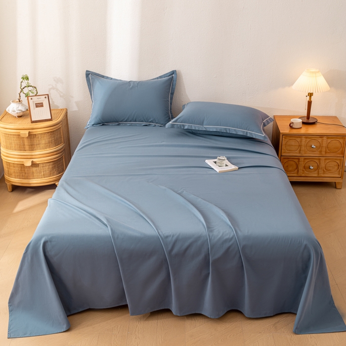 91家纺网 家纺一手货源 找家纺 2025新款A类100%全棉纯色加厚磨毛枕套+床单单件/简约组合 磨毛-星光蓝